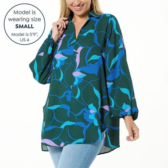 Colleen Lopez Tops - Colleen Lopez Collared Tunic with Gathered Sleeves NEW